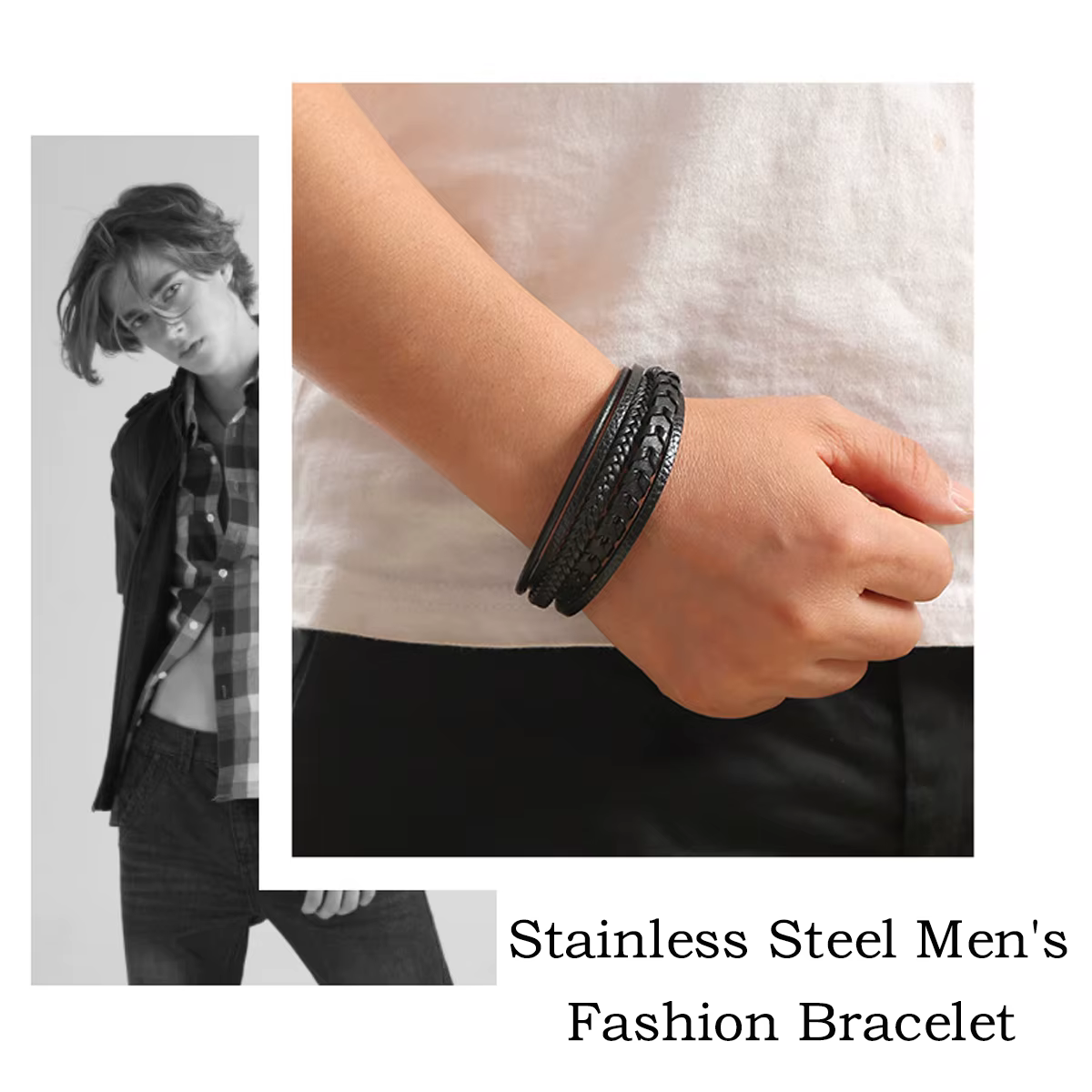 Bracelet tressé en corde de cuir Vintage multicouche pour hommes, accessoires de mode, en alliage, boucle magnétique, 1 pièce