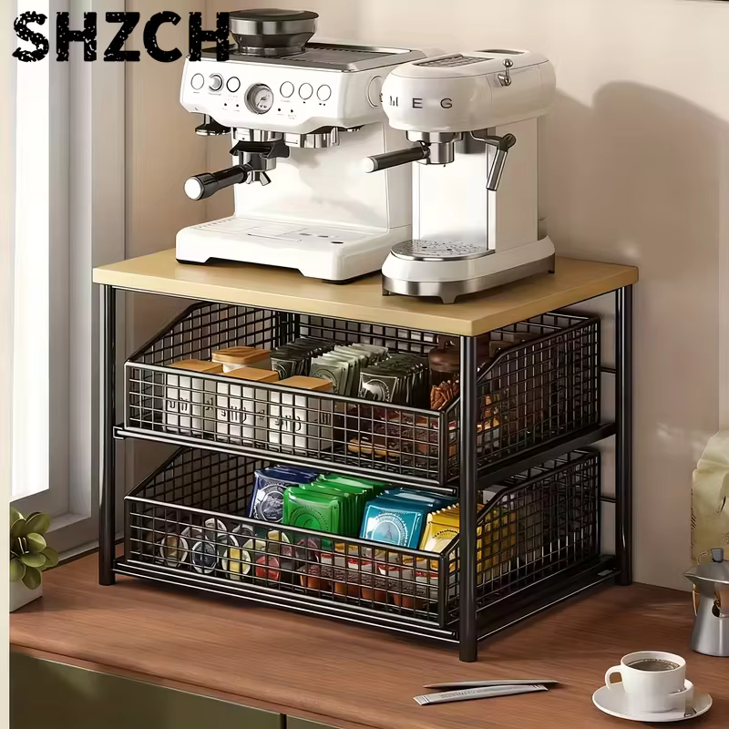 Étagère de rangement pour comptoir de cuisine, gain de place, avec tiroirs et paniers métalliques - étagère de rangement robuste à plusieurs niveaux