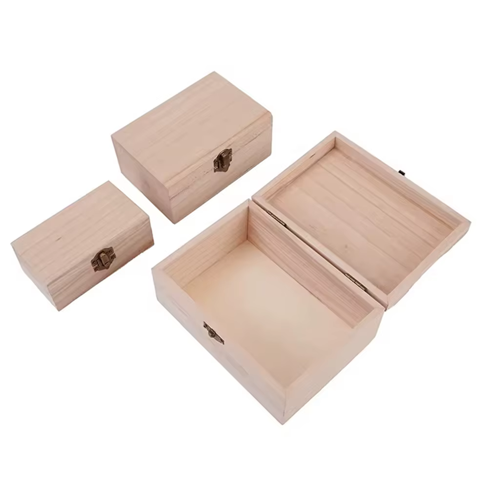 Boîtes de rangement carrées en bois de pin écossais naturel