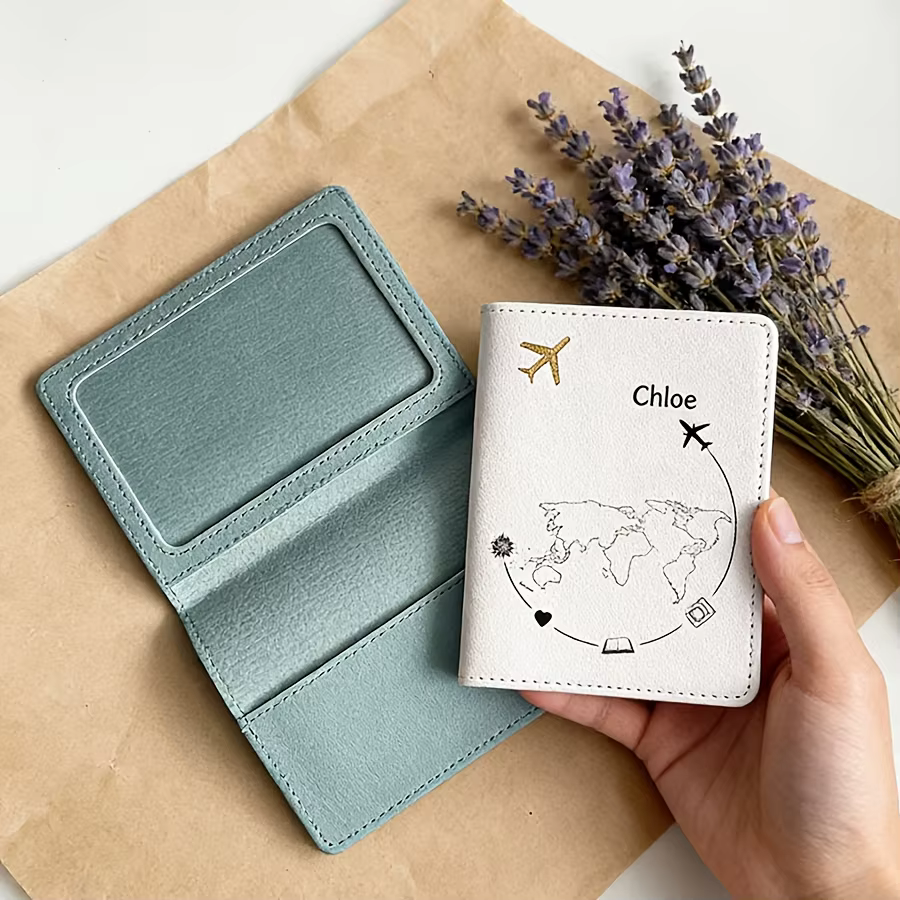 Porte-passeport de voyage personnalisé avec texte - Cuir synthétique léger