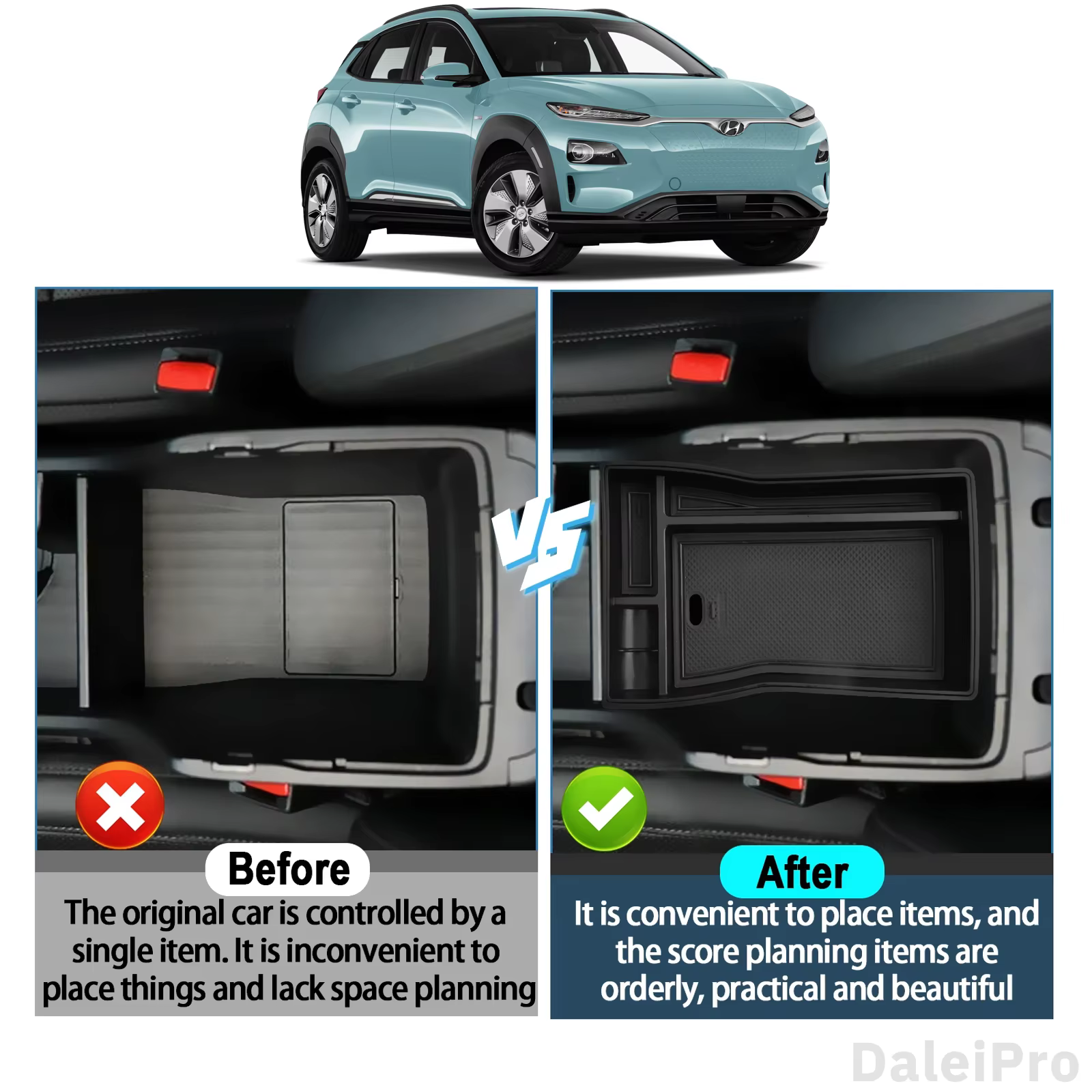 Boîte d'accoudoir de voiture pour Kona EV SX2 2024 2025