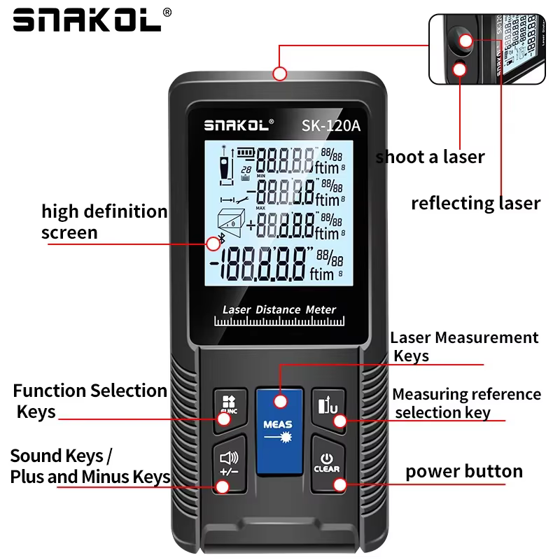 Télémètre laser SNAKOL - Outil de mesure numérique 40m/50m/70m/100m/120m - Mètre de distance