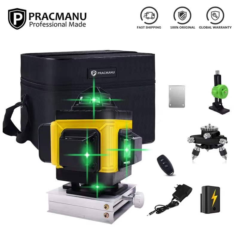 Pracmanu 16 lignes niveau laser 4D croix horizontale et verticale ligne verte 360 °