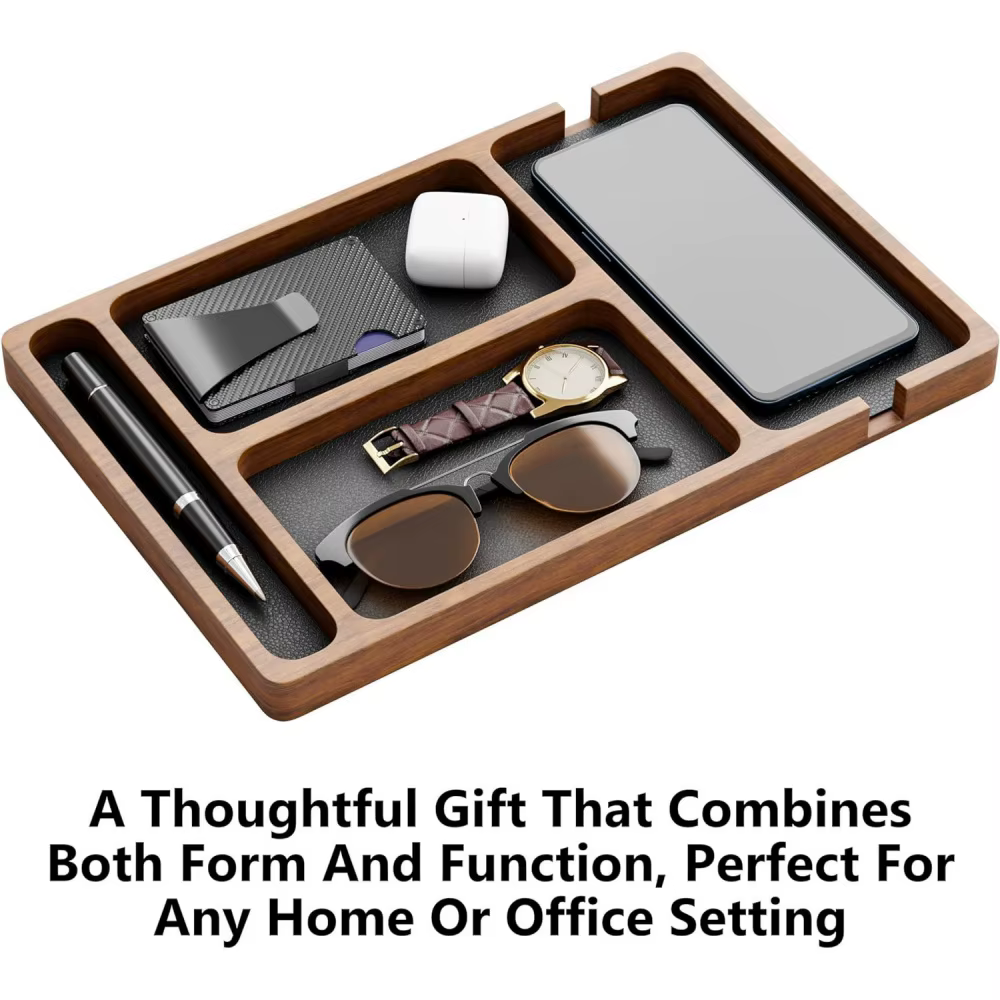 Boîte d'organisation de rangement de bureau en bois avec compartiments pour lunettes