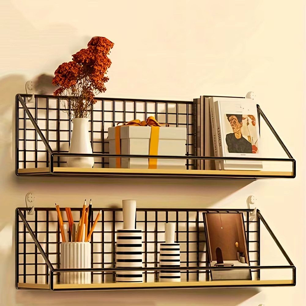 Étagère murale de rangement en bois et métal