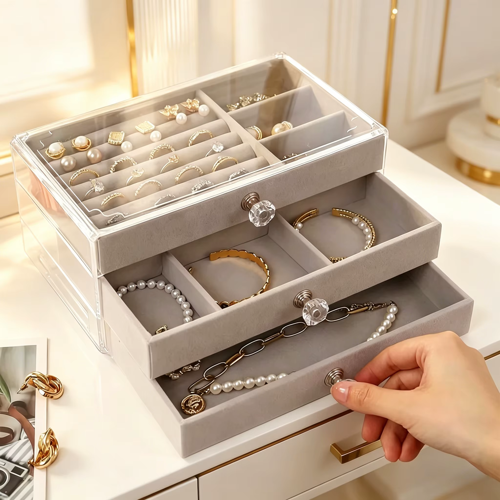 Boîte à bijoux empilable à 3 niveaux
