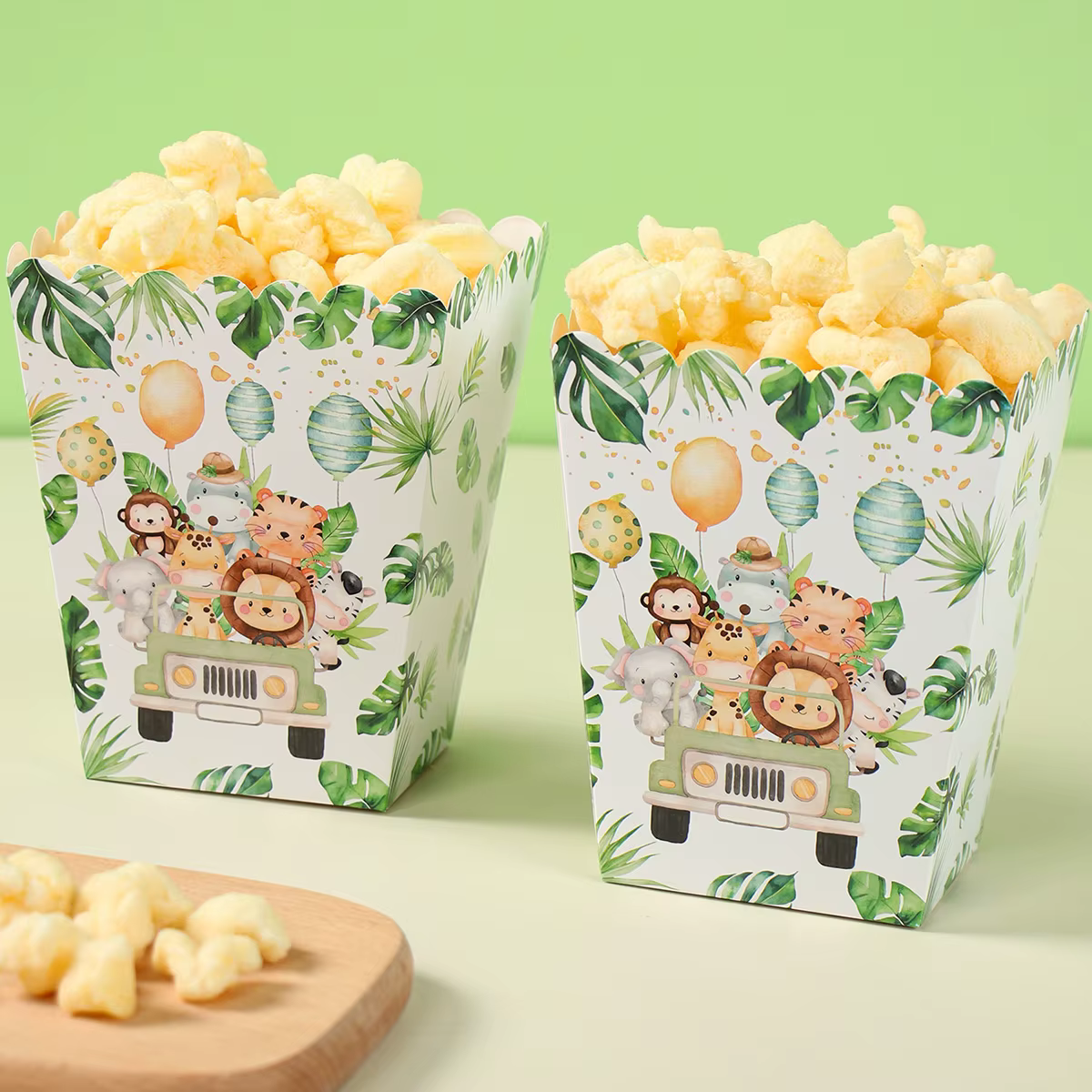 Boîtes à pop-corn pour animaux de la Jungle, boîtes à friandises du Zoo, fournitures de fête d'anniversaire sur le thème de la Jungle en papier, cadeaux de réception-cadeau pour bébé, décorations de n