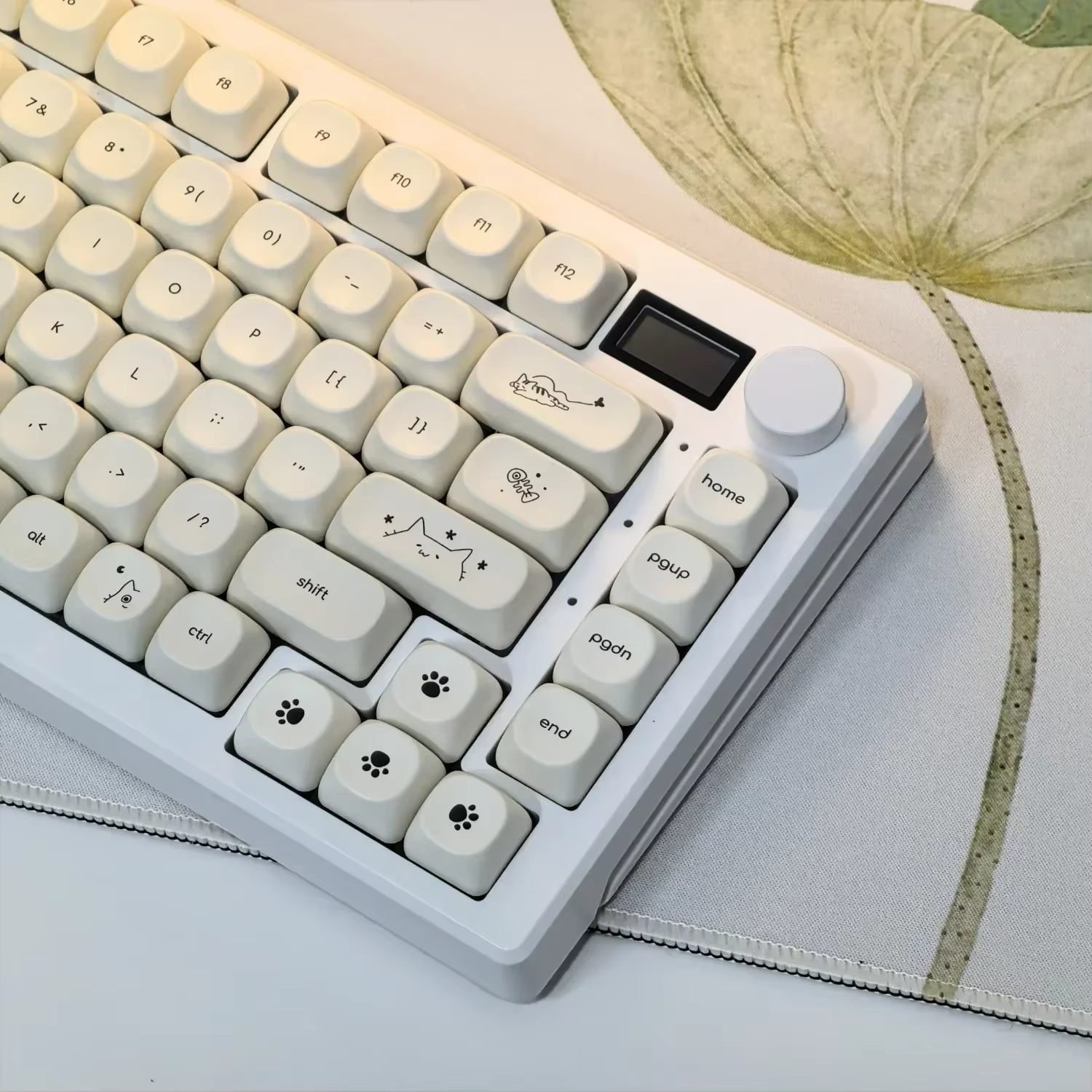 MAIMOOO Keycaps Simples Blanc Laiteux Chat Mignon 124 Touches PBT Profil MOA Personnalisé Coréen Russe Français pour Clavier Mécanique