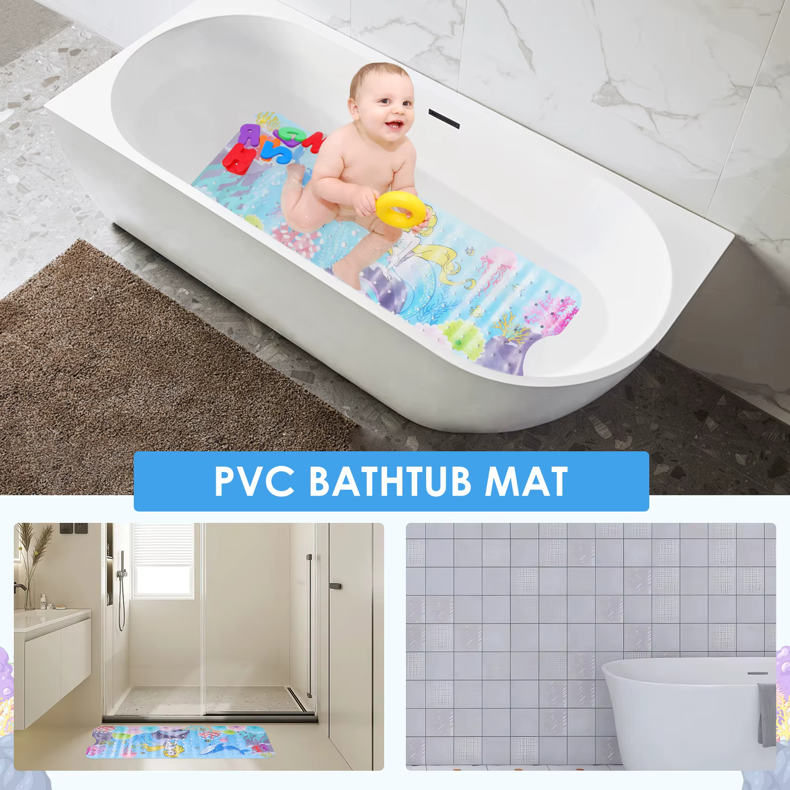 Grand tapis de bain de dessin animé pour bébés et enfants, tapis de baignoire de douche antidérapant avec ventouse, coussin de Massage doux