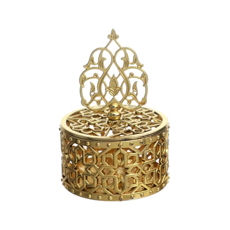 Boîte à bonbons dorée, boîte-cadeau ronde pour fête de mariage arabe du moyen-orient
