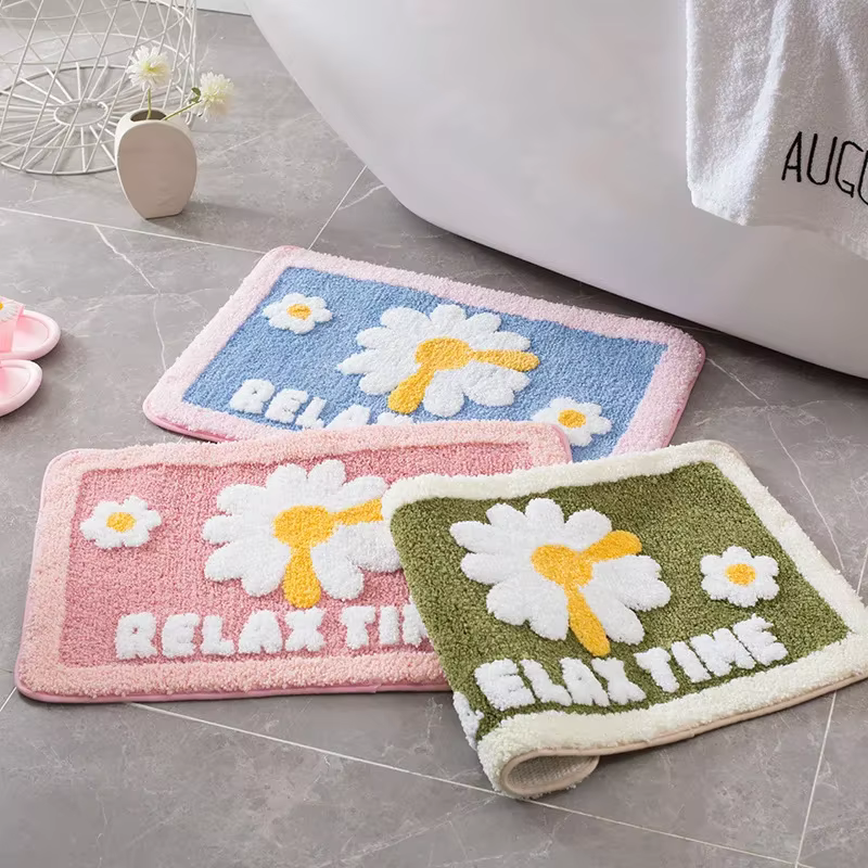 HOLEA-Tapis de Sol Antidérapant en Microcarence, Mignon, Destroy AndrBath Polymères, Décoration de Fleurs Blanches et Jaunes, de Haute Qualité