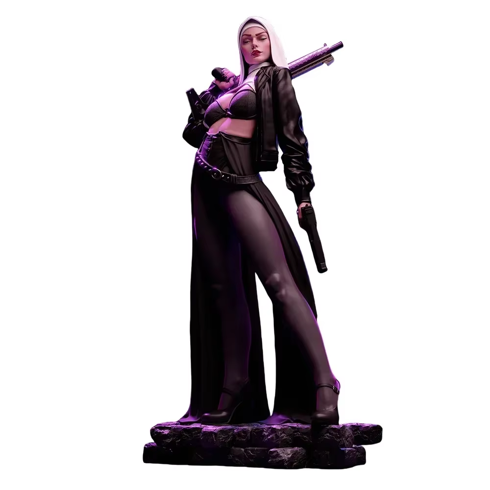 Figurine l'inventaire de femme avec une mitrailleuse