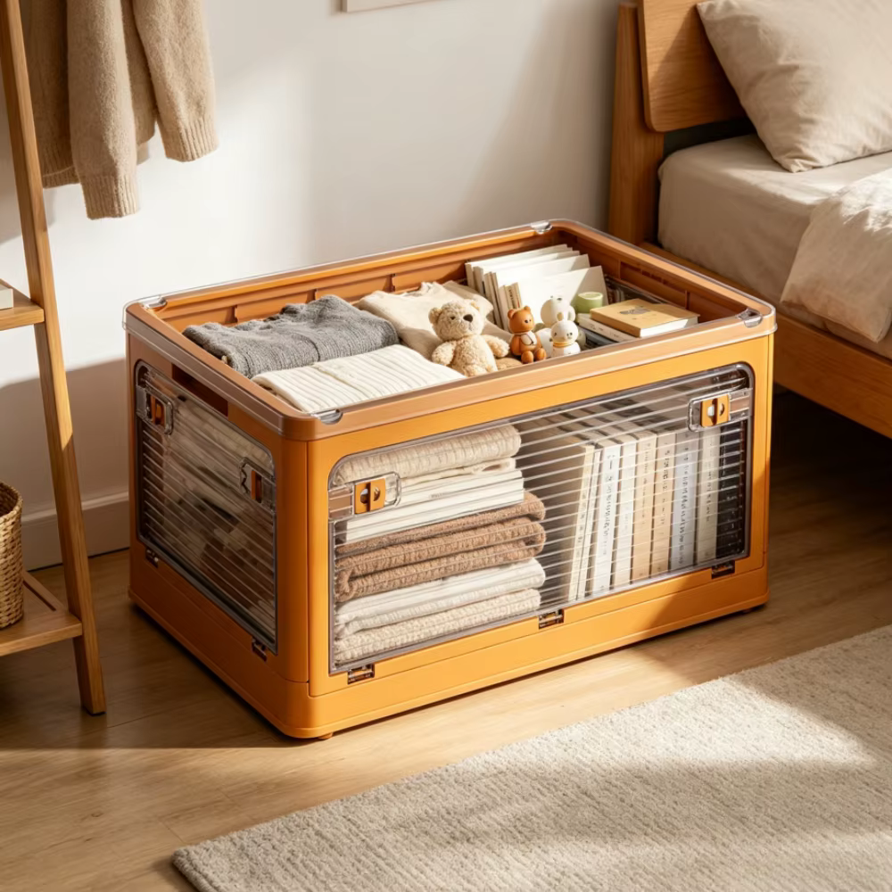 Boîte de rangement pliable pour livres avec cinq compartiments empilables transparents pour vêtements