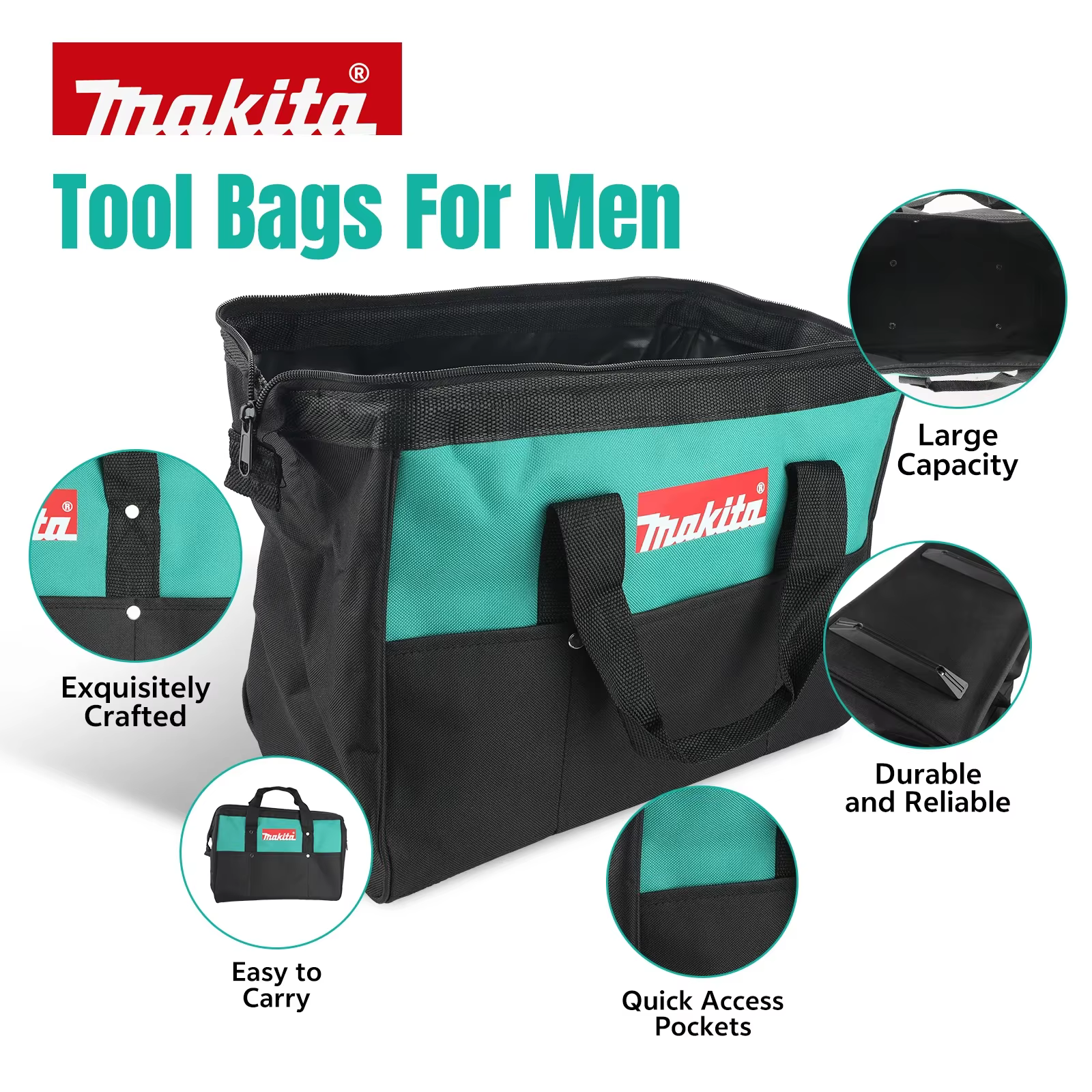 Sac de rangement d'outils polyvalent Makita M368-1 avec base robuste et plusieurs poches extérieures pour tous vos outils essentiels sur le chantier