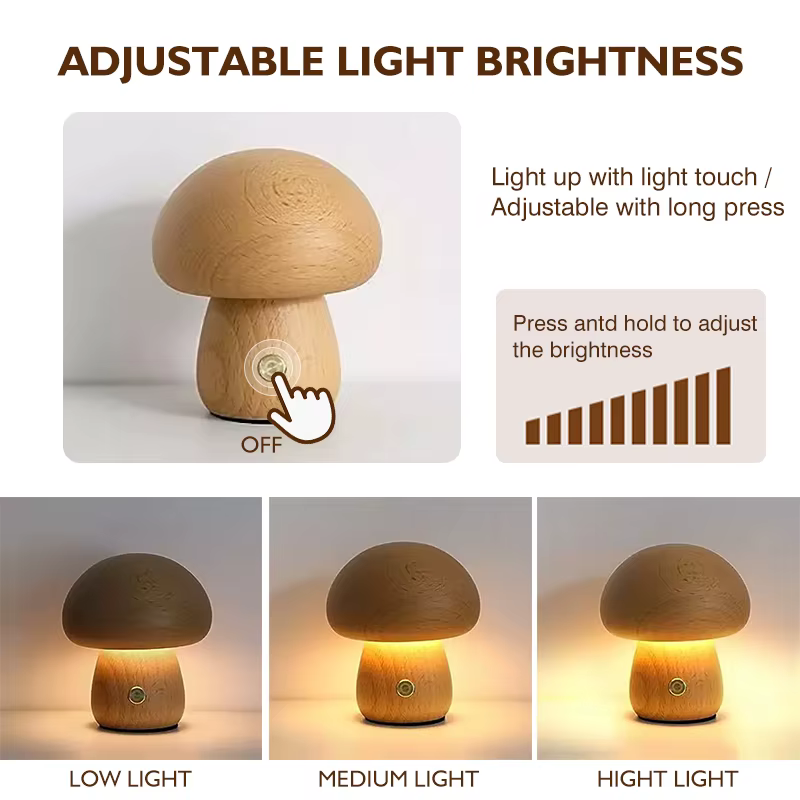 Champignons en bois veilleuse interrupteur tactile chambre lampe de Table de chevet noyer hêtre