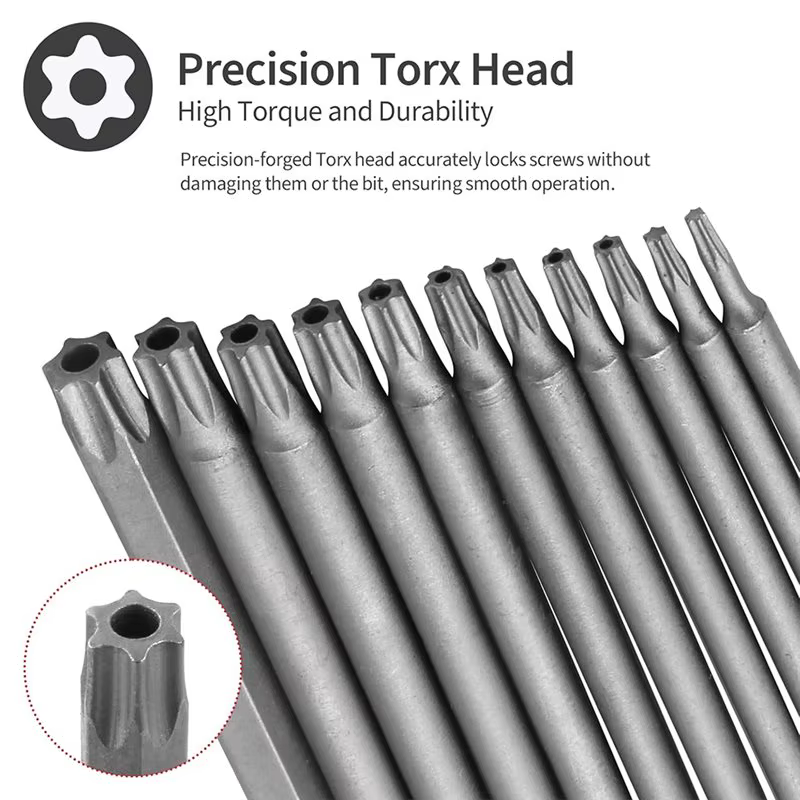 TFORU - Jeu de 11 embouts Torx extra longs en acier S2 magnétique de 200 mm
