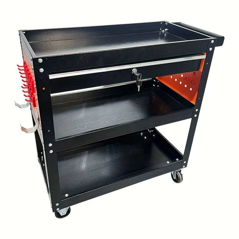Chariot à outils robuste à 3 niveaux avec panneau perforé