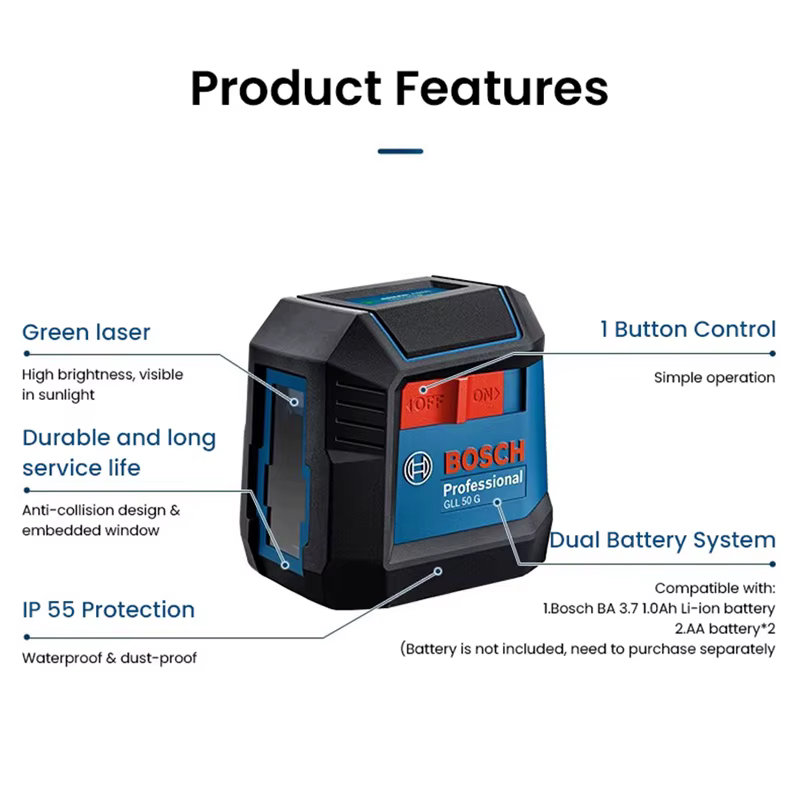 Bosch GLL 50 G vert 2 lignes niveau Laser 15M haute précision outils de mesure