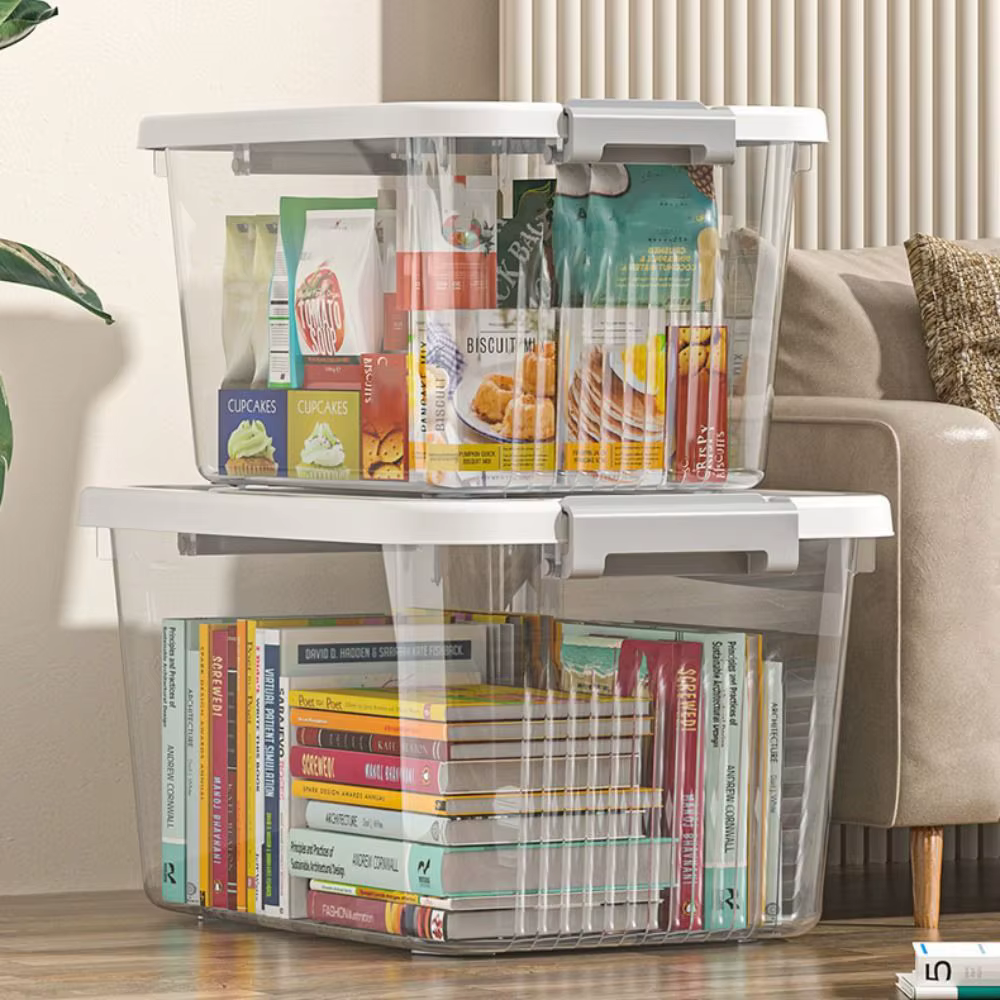Boîte de rangement noire transparente pratique avec couvercle