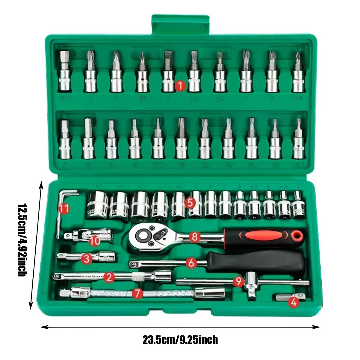 46 pièces outils familiaux 1/4 ensemble Kits d'outils mécaniques pour réparation automobile Hous avec douilles jeu