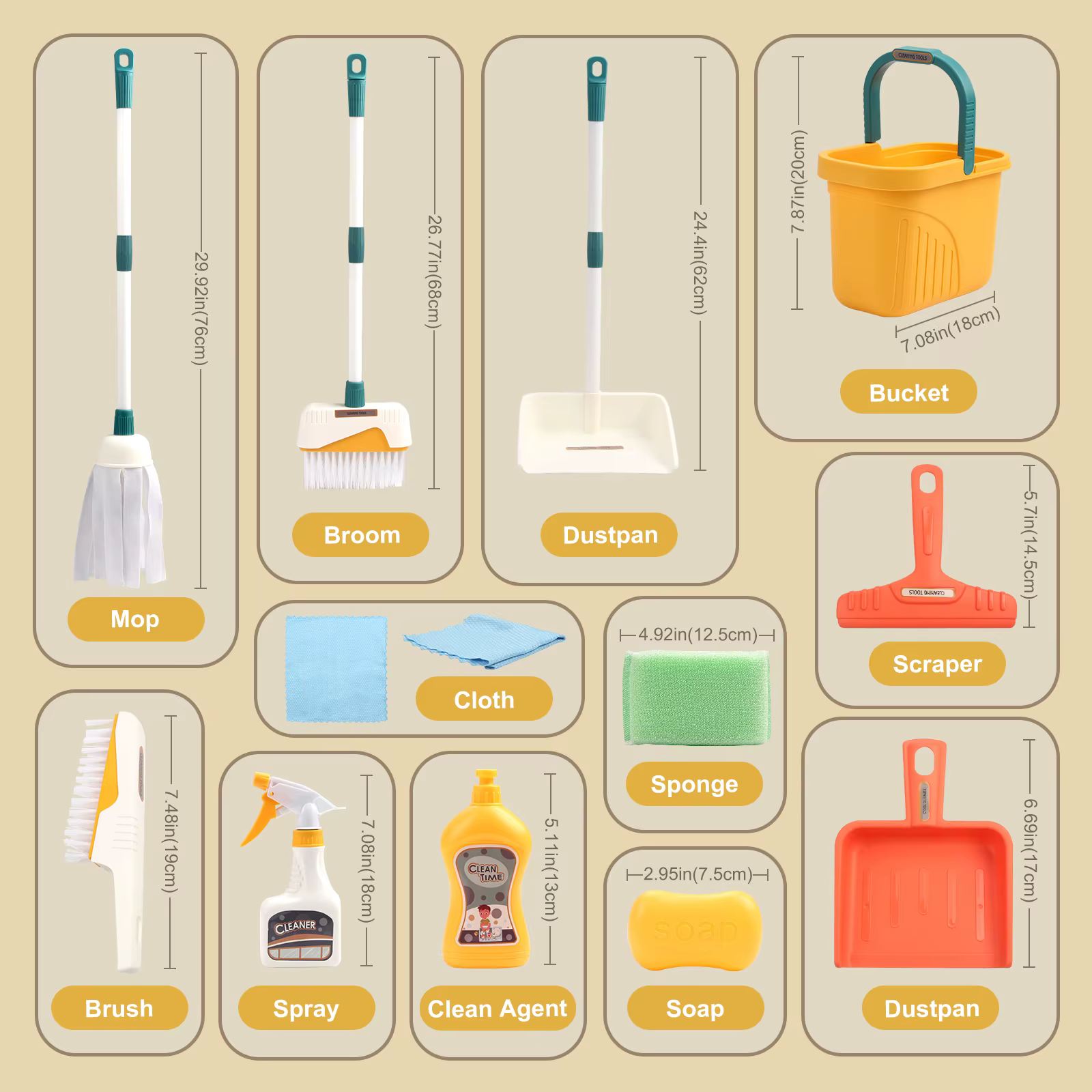 12 pièces/ensemble enfants ensemble de nettoyage fournitures pour travaux ménagers Kit avec pelle à poussière balai