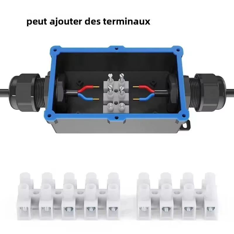 Boîtier de jonction extérieur en plastique noir IP68 étanche