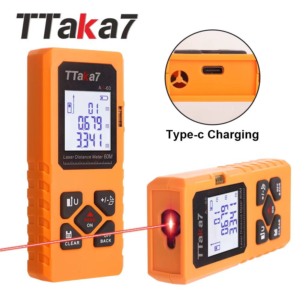 Télémètre laser TTaka7 40M/60M, ruban à mesurer numérique, télémètre de précision avec mesure de distance/aire/volume/auto-calibrage
