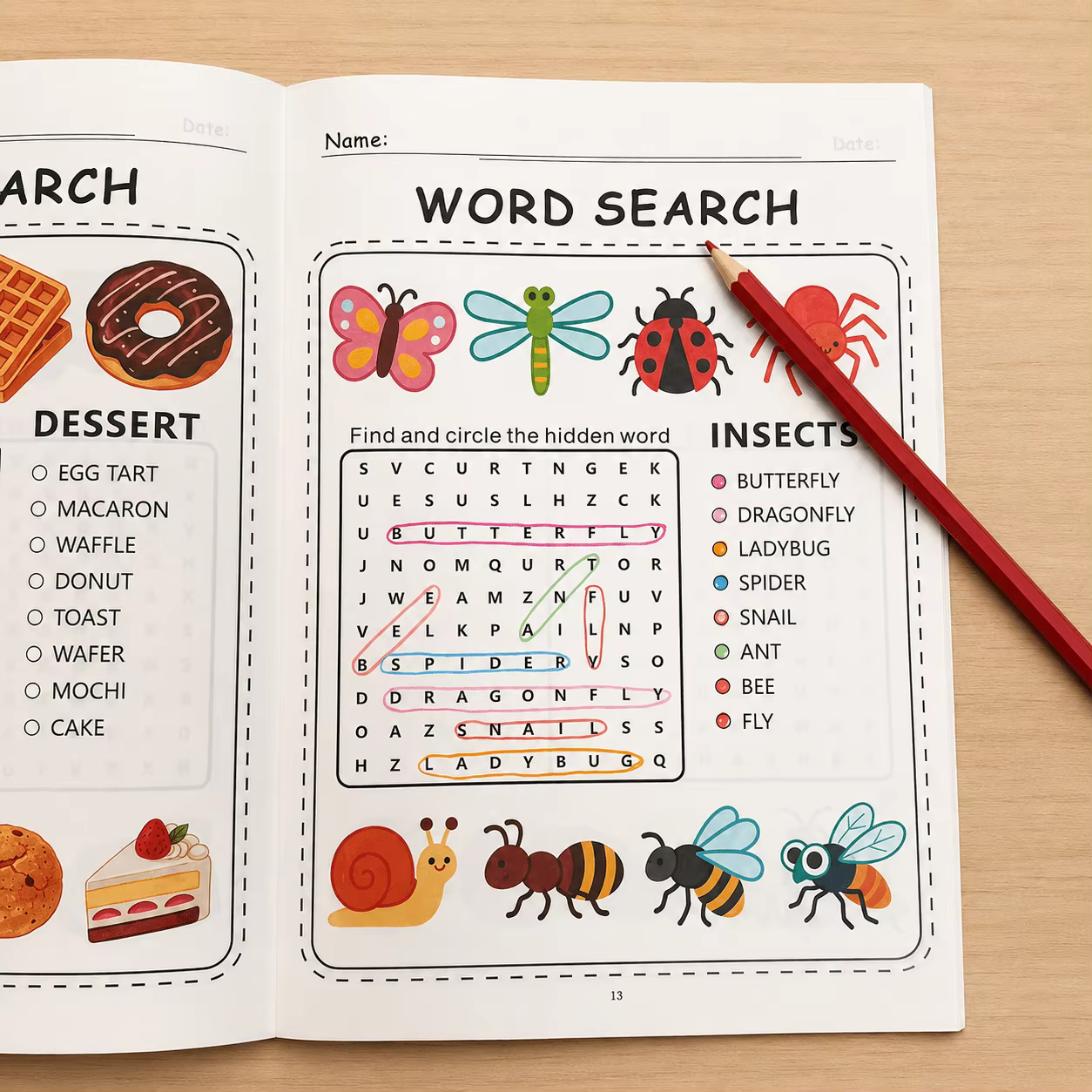 Livre de jeux de mots cachés de 32 pages pour enfants