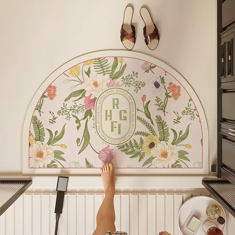 HOFloor Polymères Tapis floral semi-transparent américain, tapis de porte de toilette, absorbant l'eau, séchage rapide, boue DiCote, non ald-lea