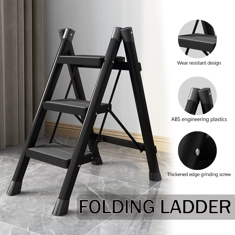 Échelle pliante 2/3/4 marches en acier au carbone pliable maison échelle portable escabeau Stable étagère de rangement pour la maison multifonctionnelle