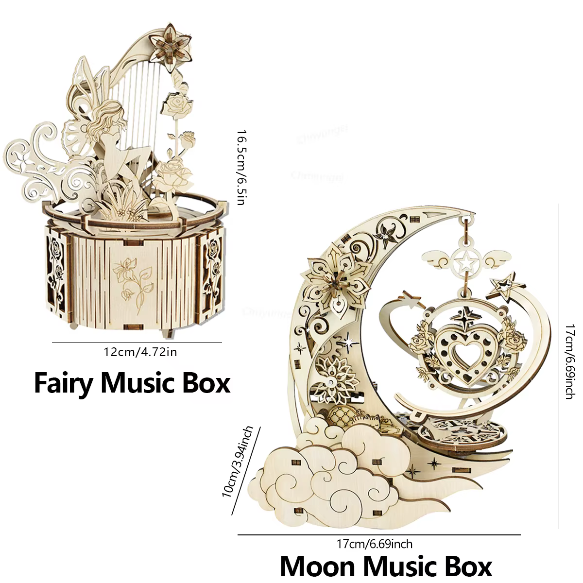 Puzzle en bois 3D, boîte à musique lune et étoile