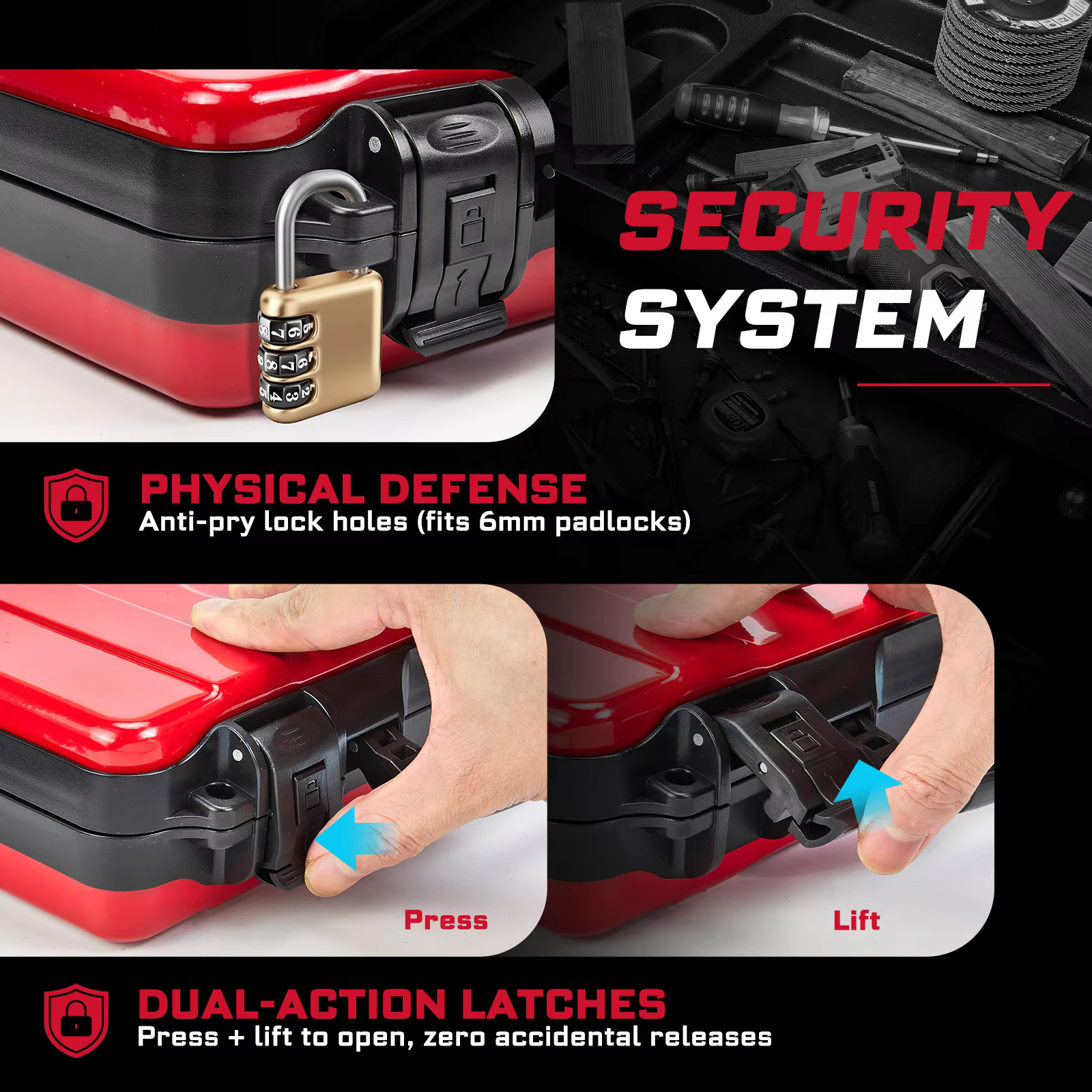 Geinxurn 2 boîtes à outils portables en métal rouge et noir