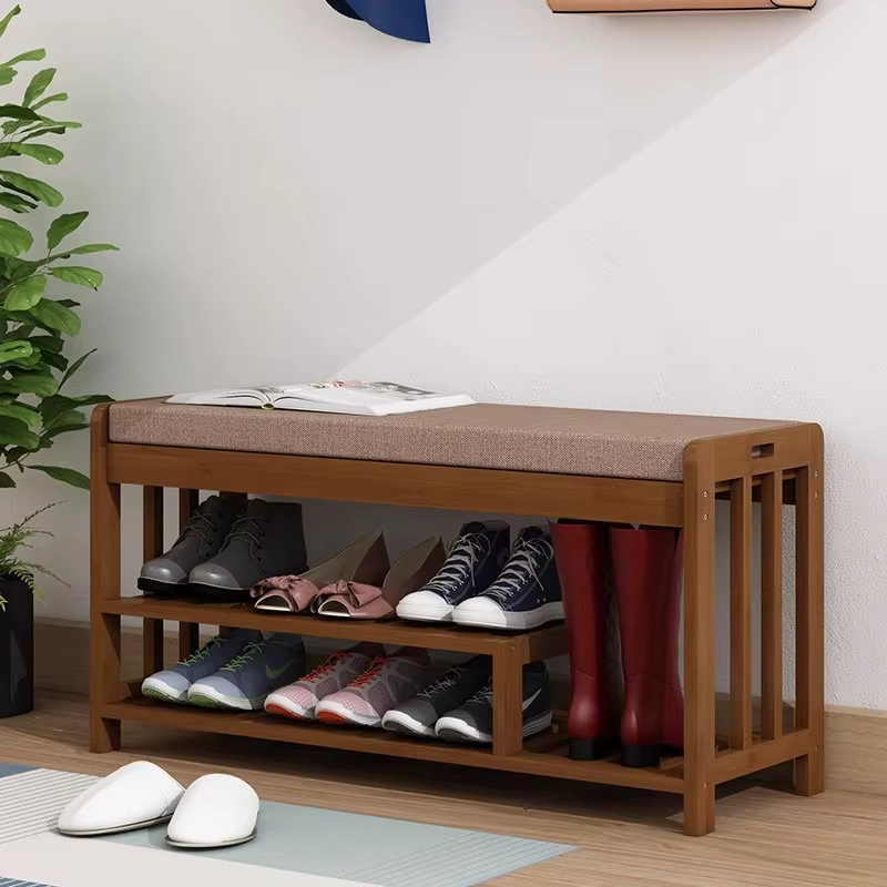 Banc d'entrée rembourré avec rangement, ottoman, siège coussiné, organisateur de chaussures, banc de vestiaire moderne et compact