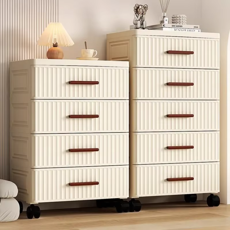 Armoire de rangement haute en plastique avec tiroirs, unité d'organisation sur pied pour chambre et salon, commode moderne multi-niveaux avec roulettes