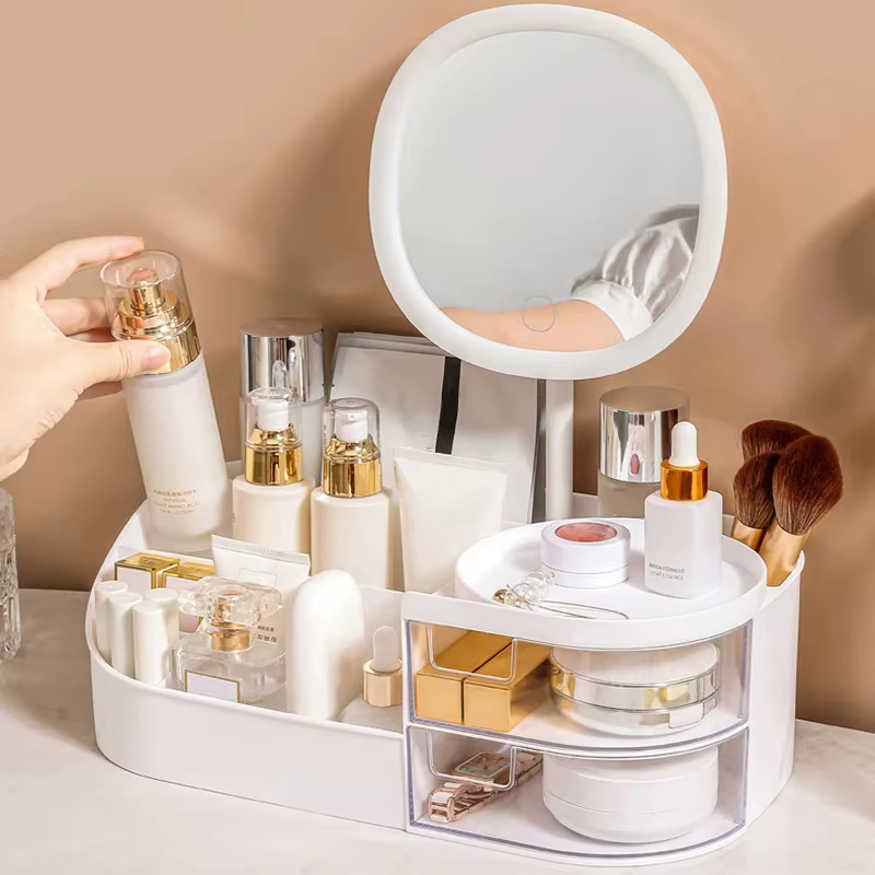 Boîte de rangement de maquillage avec miroir