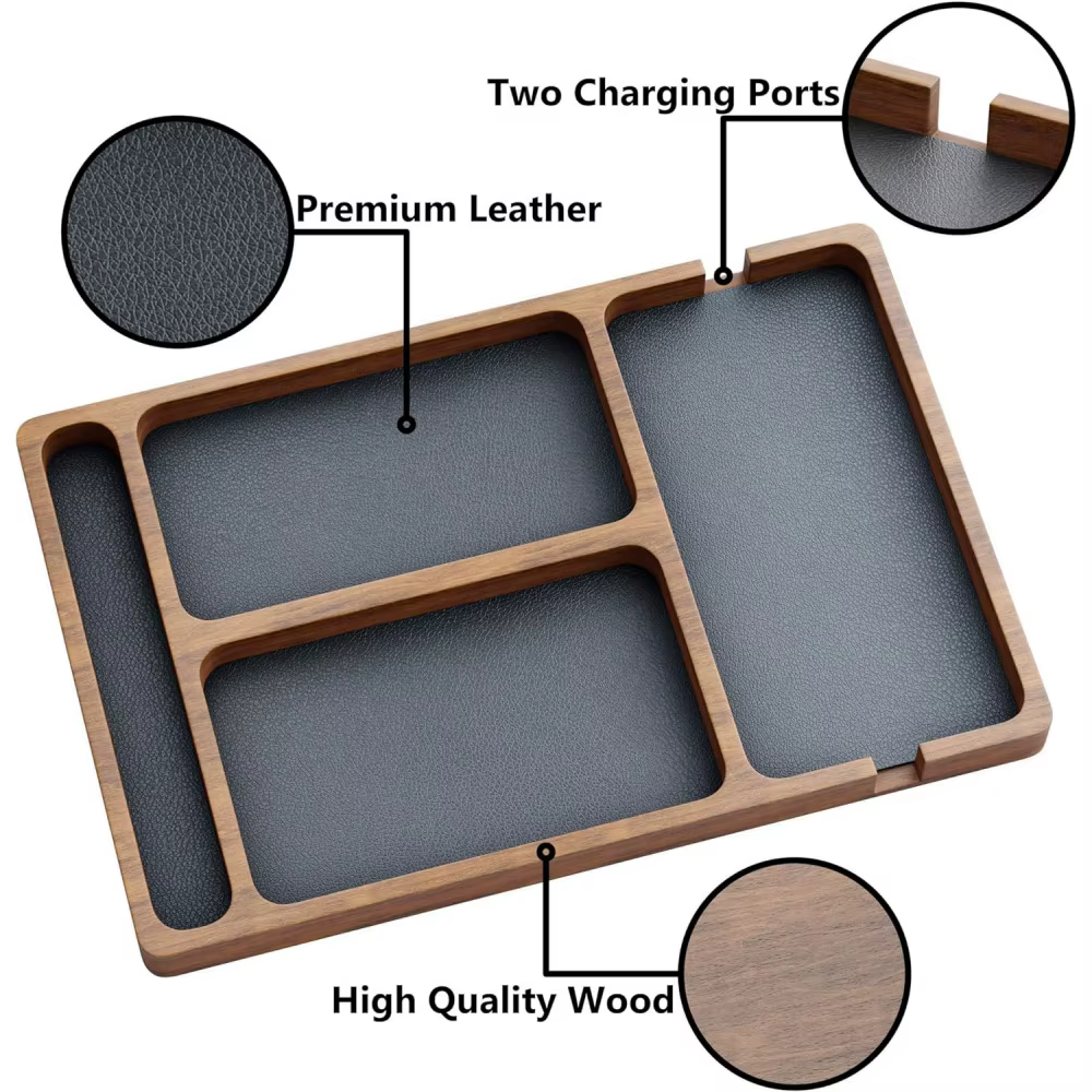 Boîte d'organisation de rangement de bureau en bois avec compartiments pour lunettes