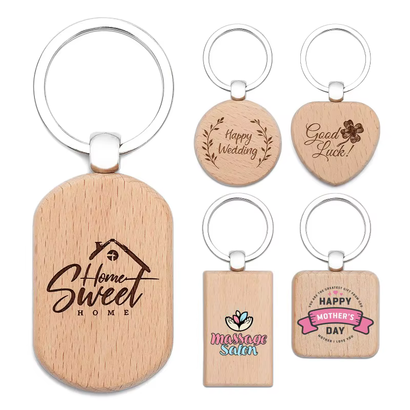 Logo gratuit 10 pièces porte-clés en bois inachevé vierges porte-clés en bois porte-clés pour bricolage artisanat cadeau pour gravure Laser porte-clés cadeau