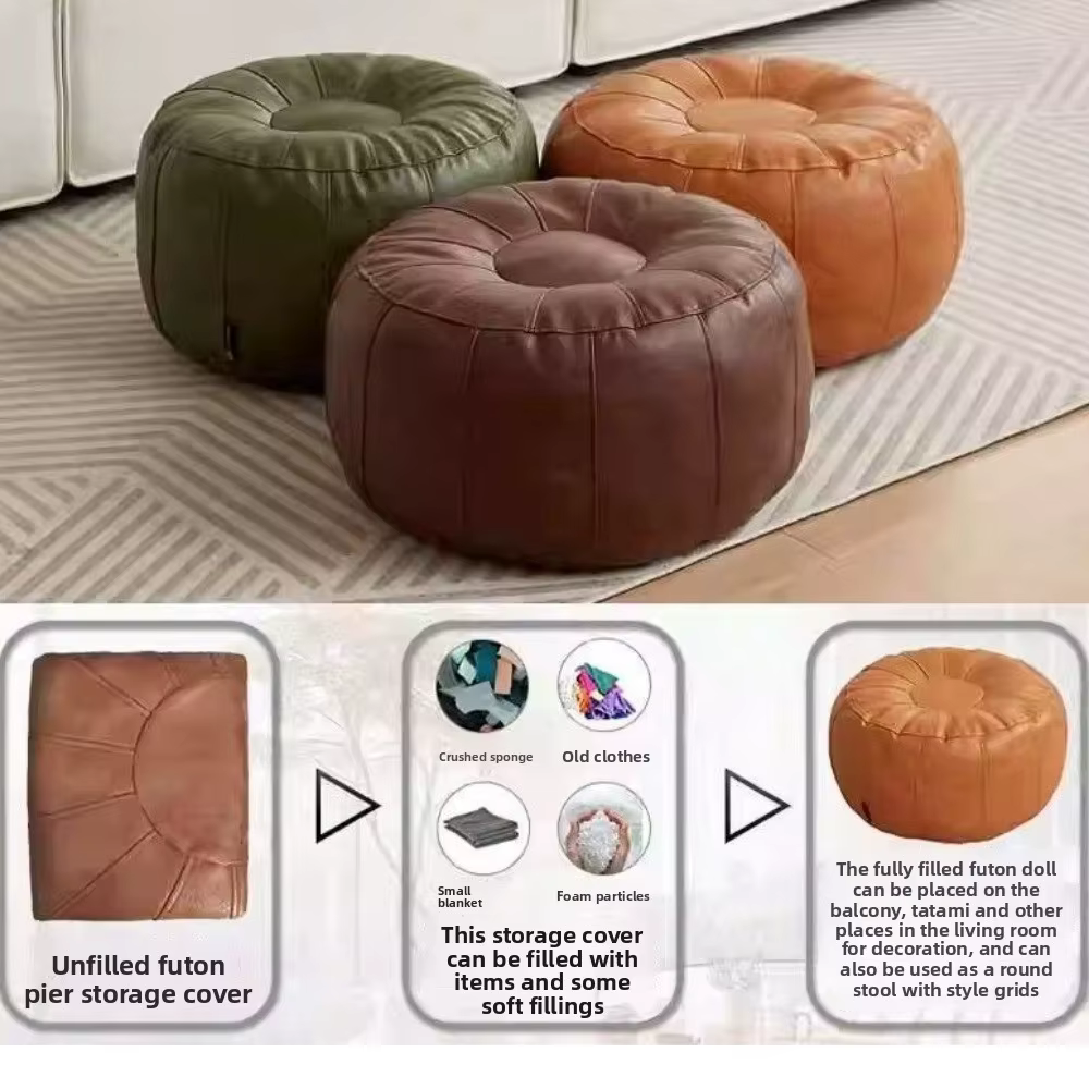 Banc de rangement rond en similicuir non rembourré, à remplir de vêtements, chaise de rangement pour vêtements, grande capacité, pouf minimaliste