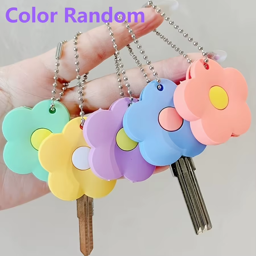 Ensemble de 2 capuchons de clés à fleurs de dessin animé mignons, couvre-clés flexibles, autocollants d'identification de clés, étiquettes de clés de porte faciles à identifier, les couleurs sont aléa