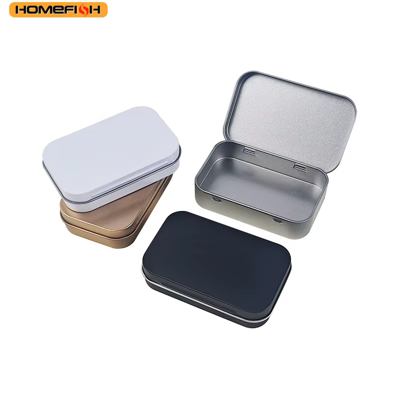 HOMEFISH Mini boîte rectangulaire vide en fer blanc avec couvercle à charnière