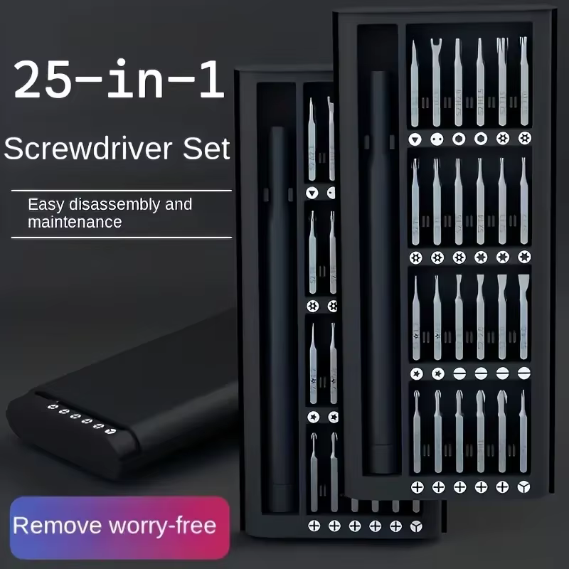 Mini kit de tournevis de précision 25 en 1 avec tête magnétique et boîte de rangement compacte. Facile d'accès et de transport