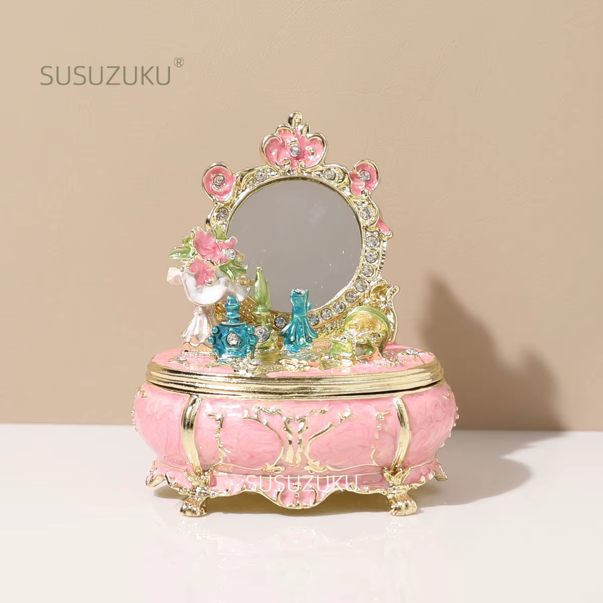Coiffeuse bleue, boîte à bibelots à charnière, Figurine en émail peinte à la main à collectionner, cadeau Unique pour la décoration intérieure