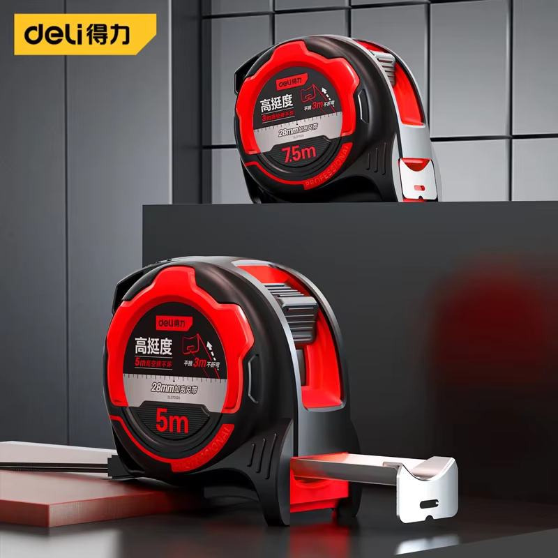Deli 5/7.5M épaissir ruban à mesurer en acier au carbone avec haute rectitude multifonctionnel travail du bois outils de mesure manuels portables