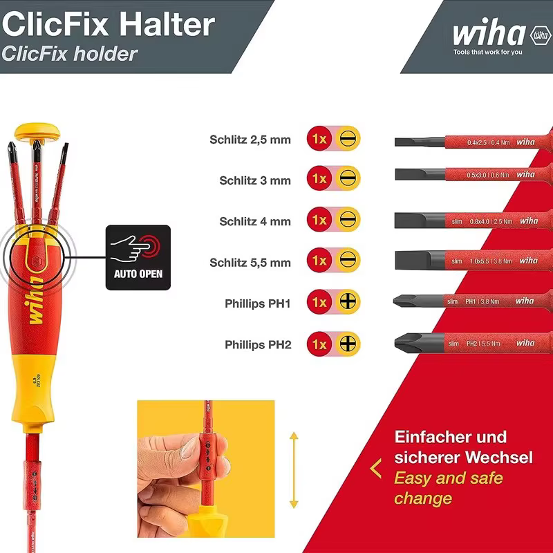 Tournevis multifonctionnel isolé Wiha 6-en-1 de type magazine avec rangement d'outils