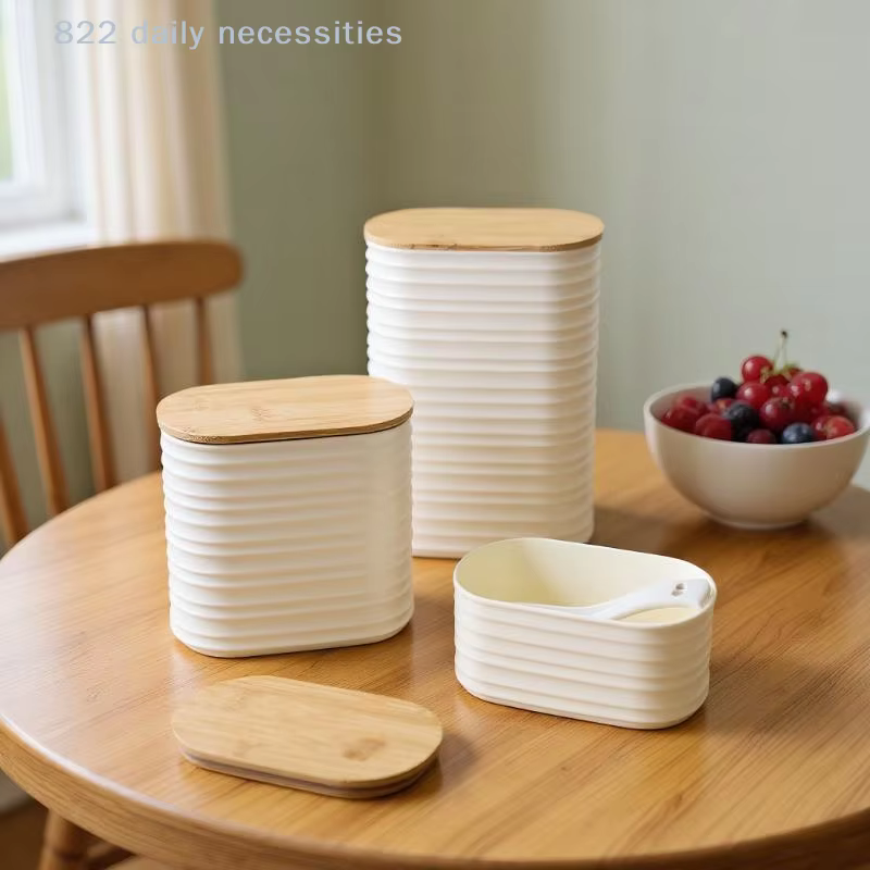 Bocal de rangement alimentaire en bois efficace avec couvercle – Contenant de cuisine hermétique