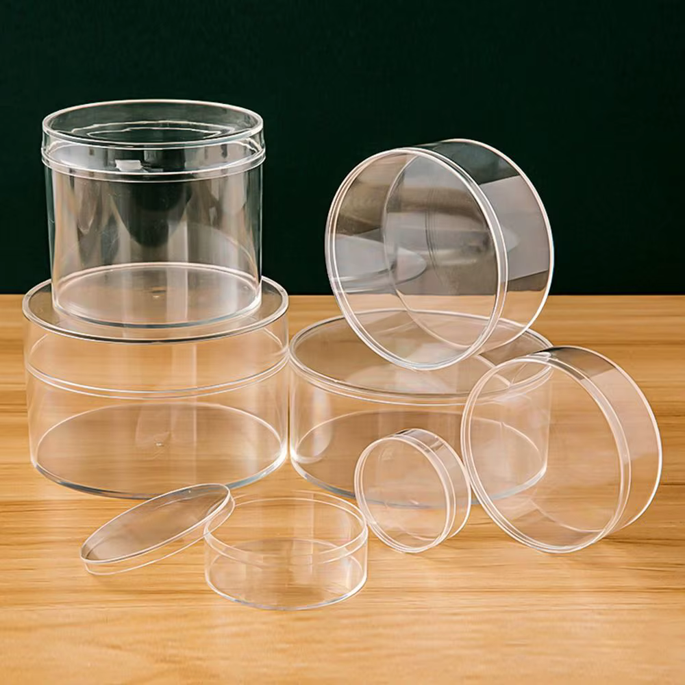 Boîte de rangement ronde en plastique transparent avec couvercle