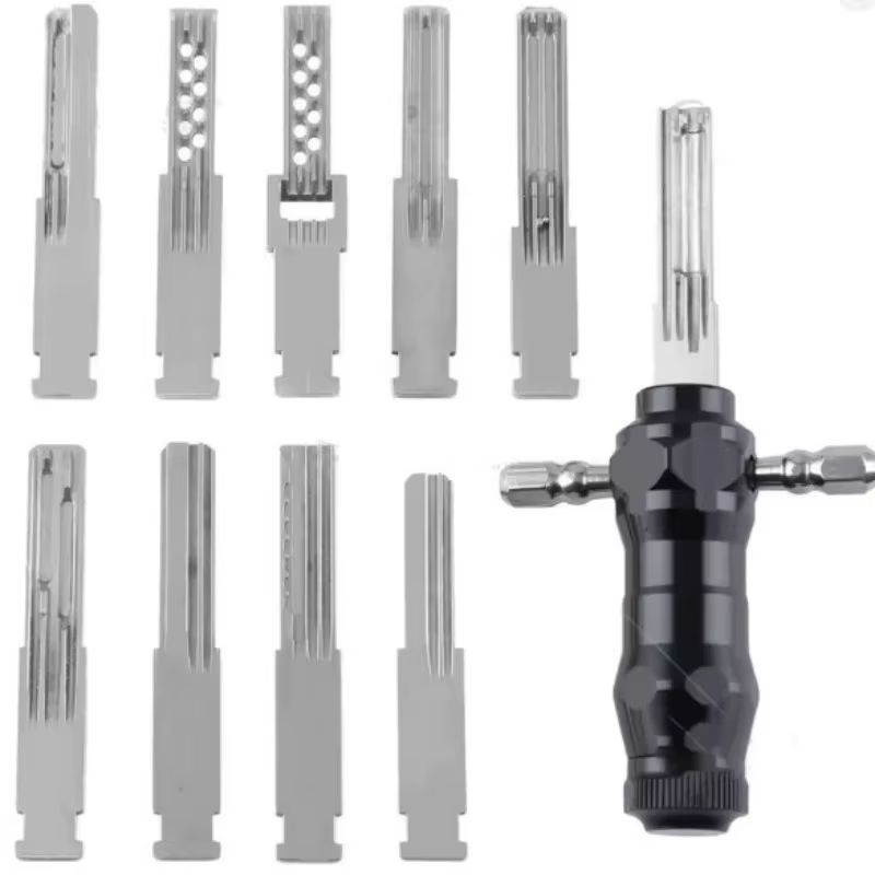 Kit de crochetage tubulaire 10-en-1 avec clés interchangeables en acier inoxydable – Outil de déverrouillage professionnel pour serruriers et bricoleurs