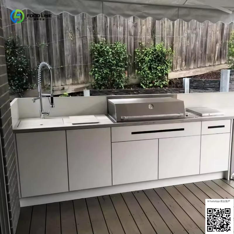 Cuisine extérieure personnalisée, plan de travail indépendant, étanche, respectueux de l'environnement, armoire en acier inoxydable 304
