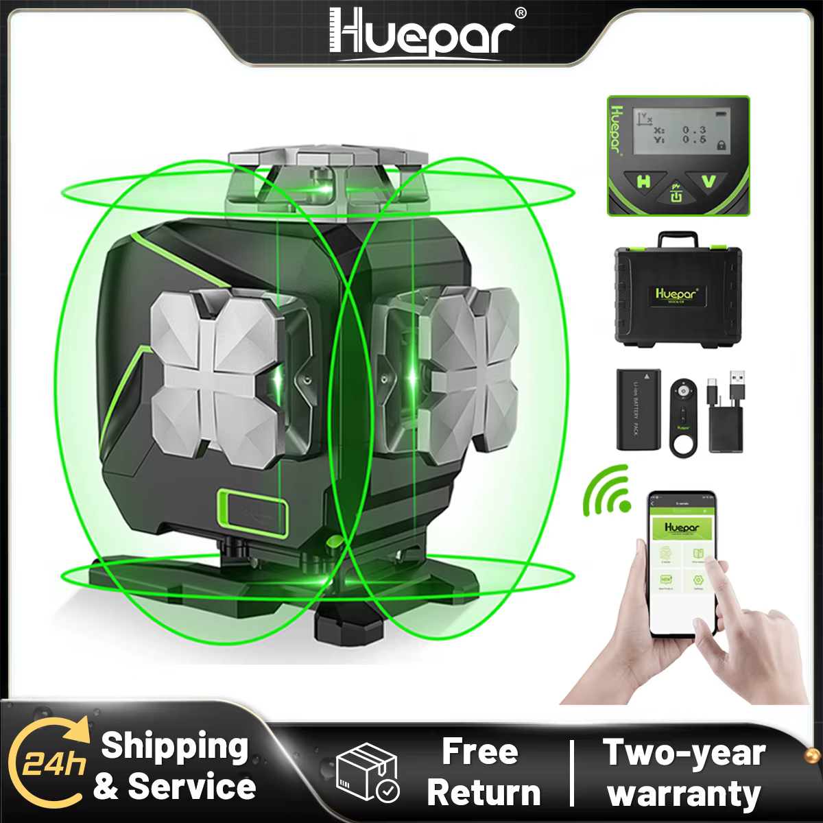 Huepar S04CG-A 16 lignes 4D Cross Line Laser Niveau Bluetooth et Télécommande Canonique