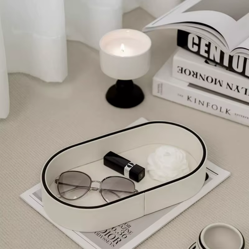 Boîte de rangement en cuir PU pour décoration de salon